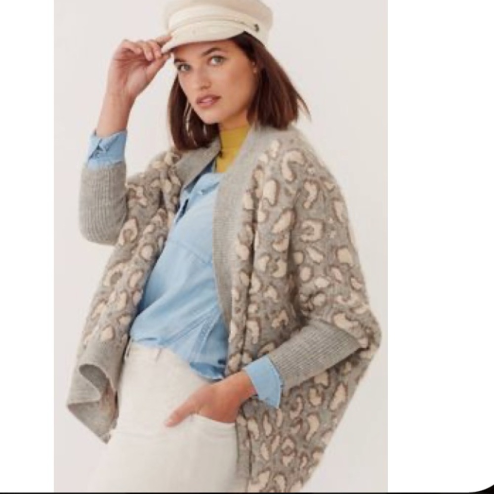 Anthropologie Gray and Cream Textured Cardigan